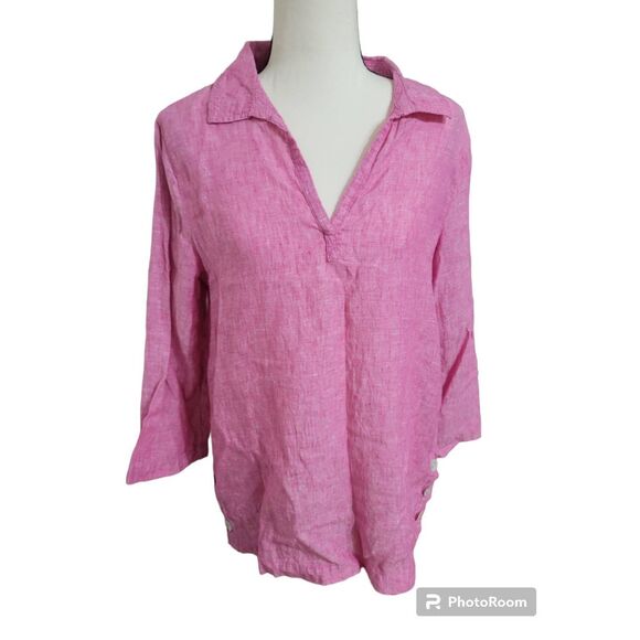 Tahari 100% Linen Pink Tunic Size M - Picture 2 of 5